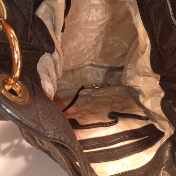 MK MICHAEL KORS Astor Uptown Black Textured Leather Bag Gold Studs Chunky Chain - Picture 15 of 15